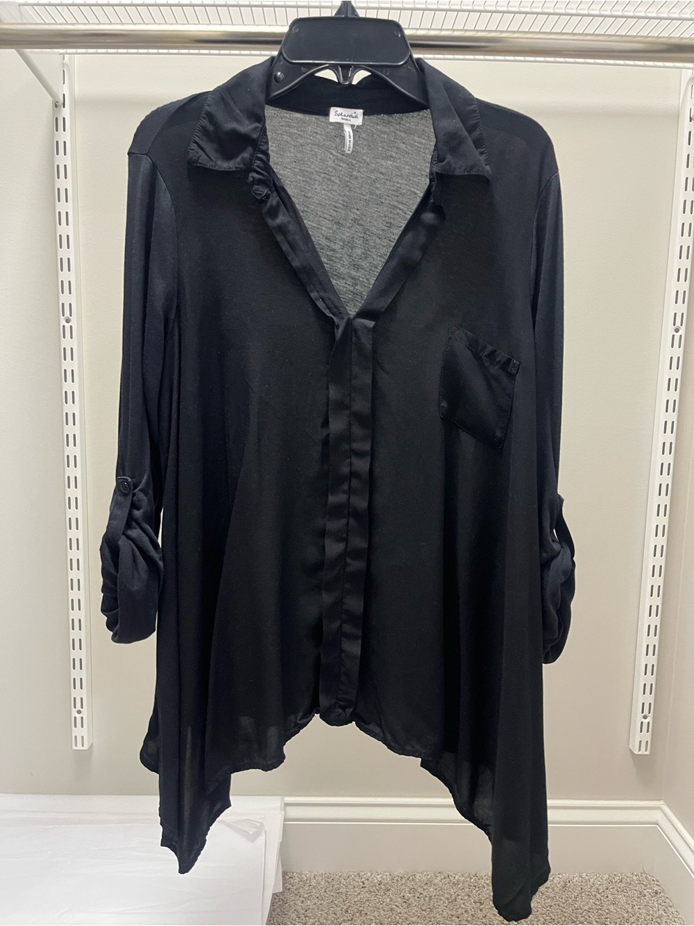 Splendid Black Chic Roll-Tab Tunic Blouse